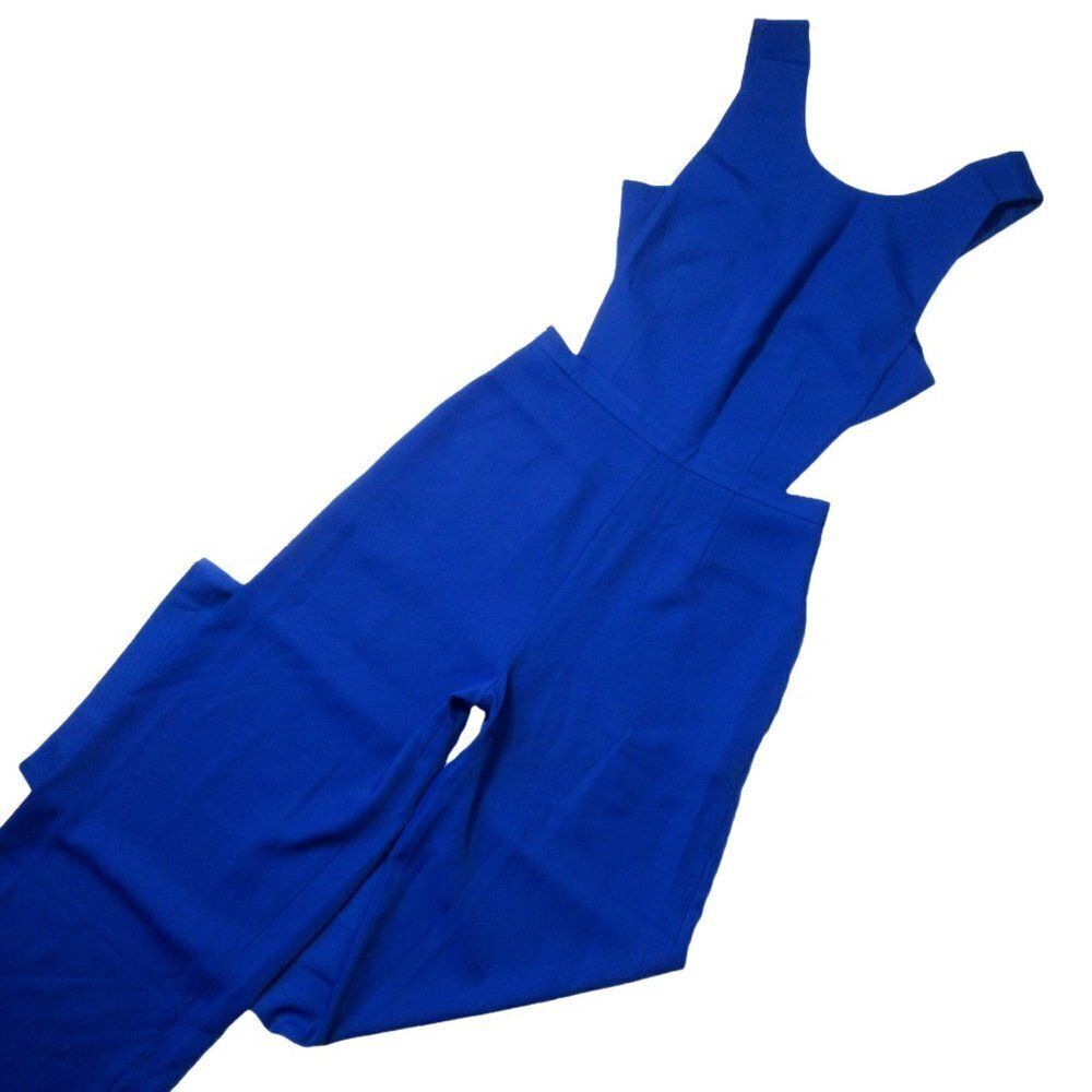 NWT BCBG MaxAzria Rossana in Royal Blue Satin Wide Leg Cutout Jumpsuit 0 x 32 - Picture 7 of 14